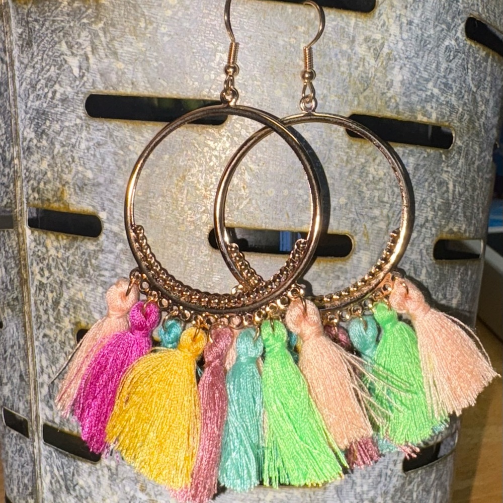 Colorful Tassel Hoop Earrings